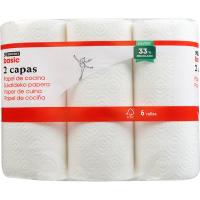 Paper de cuina blanc EROSKI basic, paquet 6 rotllos