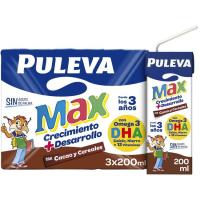 Llet de cacau-cereals PULEVA Max, pack 3x200 ml