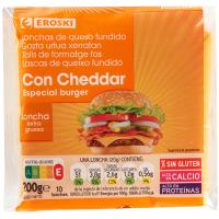 Formatge fos amb cheddar EROSKI, rodanxes, paquet 200 g