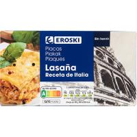 Placas precocidas para lasaña EROSKI, caja 250 g