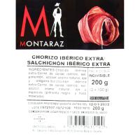 Chorizo-Salchichón ibérico MONTARAZ, pack 2x100 g