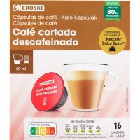 Cafè tallat descafeïnat CDG EROSKI, caixa 16 monodosis