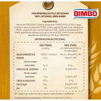 Pan rebanada artesana integral BIMBO, paquete 550 g
