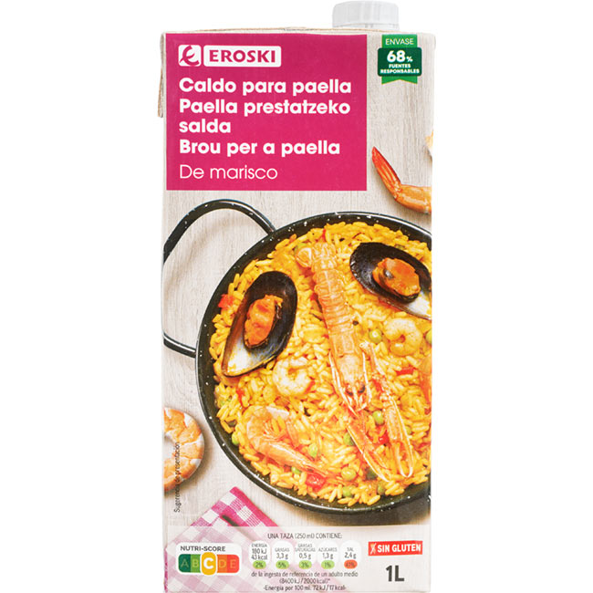 Brou per paella EROSKI, bric 1 litre