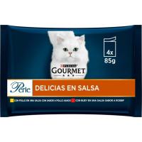 Perle delícies en salsa pollastre/bou gat Gourmet, pack 4x85 g