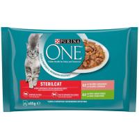 Aliment de salmó-pit d'indiot gat esteriliz. PURINA One, pack 4x85 g