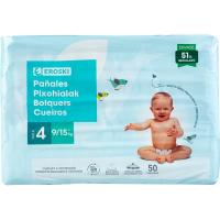 Pañal canales absorbentes 9-15 kg Talla4 EROSKI, paquete 50u