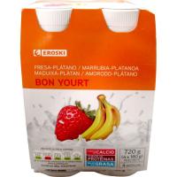 Yogur líquido de fresa-plátano EROSKI, botella 1 litro