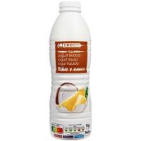Yogur líquido de piña-coco EROSKI, botella 1 litro