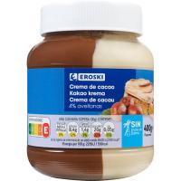 Crema cacau 2 sabors 4% avellana sense palma EROSKI, flascó 400 g