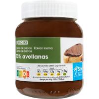 Crema cacao 1 sabor 13% avellana sin palma EROSKI, frasco 400 g