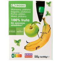 Bolsita 100% manzana-plátano EROSKI, pack 4x100 g