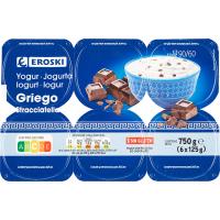 Iogurt grec straciattella EROSKI, pack 6x125 g