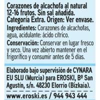 Cors de carxofa sense sal EROSKI, flascó 175 g