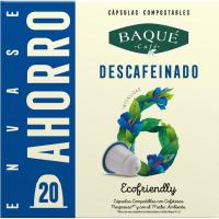 Cafè descafeïnat compostable BAQUÉ, caixa 20 monodosis