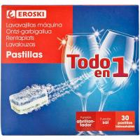 Pastillas lavavajillas Todo en 1 EROSKI, caja 30 dosis