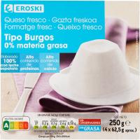 Formatge fresc 0% EROSKI, pack 4x62,5 g