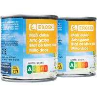 Maíz sin sal-sin azúcar añadido EROSKI, pack 2x140 g