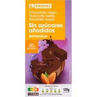 Chocolate negro almendras sin azúcar EROSKI, tableta 125 g