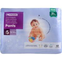 Pants canal absorbente 12-18 kg Talla 5 EROSKI, paquete 40 uds.