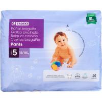 Pants canal absorbent 12-18 kg Talla 5 EROSKI, paquet 40 unitats.