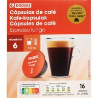 Café lungo compatible Dolce Gusto CDG EROSKI, caja 16 uds