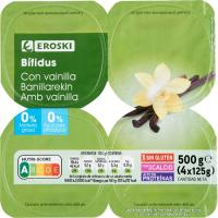 Bífidus 0% vainilla EROSKI, pack 4x125 g