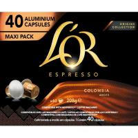 Café origen Colombia compatible Nespresso L'OR, caja 40 uds