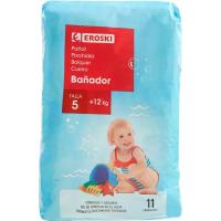 Pañal bañador +12 kg Talla 5 EROSKI, paquete 11 uds