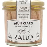 Atún claro en aceite de girasol ZALLO, frasco 220 g