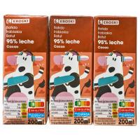 Batido sabor chocolate 95% leche EROSKI, pack 6x200 ml