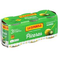 Aceitunas rellenas de jalapeño picaras LA ESPAÑOLA, pack 3x50 g