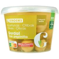 Olives gordal amb cogombret EROSKI, cubeta 250 g