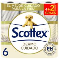 Papel higiénico dermo cuidado SCOTTEX, paquete 6 uds