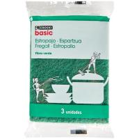 Estropajo fibra verde EROSKI BASIC, pack 3 uds