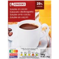 Soluble de cacau en sobres EROSKI, pack 6x18 g