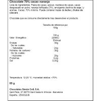 Chocolate 70% cacao con naranja SIMÓN COLL, tableta 85 g
