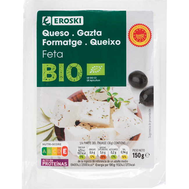 Formatge feta cunya EROSKI BIO, cunya 150 g