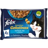 Gelatinas de pescado para gato FÉLIX SENSATIONS, pack 4x85 g