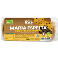 Galleta María-espelta chips choco bio SOLNATURAL, paquete 200 g