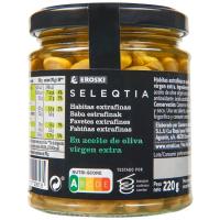 Habitas en aceite de oliva EROSKI SELEQTIA, frasco 220 g