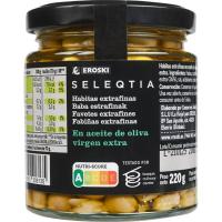 Habitas en aceite de oliva EROSKI SELEQTIA, frasco 220 g