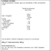 Lenteja Pardina cocida FERRER, 580G