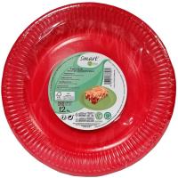 Plat vermell compostable lliure de plàstic Ø23 cm, pack 12 u