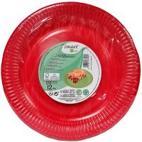 Plat vermell compostable lliure de plàstic Ø23 cm, pack 12 u