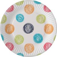 Plat compostable lliure de plàstic decorat gargots de colorines Ø23 cm, 8 u