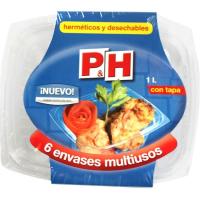 Recipiente multiusos con tapa hermético y desechable, 1 litro P&H, pack 6 uds