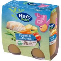 Potito de guiso de verdura con merluza HERO, pack 2x235 g