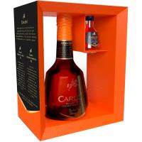 Brandy CARLOS I, botella 70 cl + Miniatura
