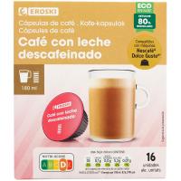 Càpsules cafè amb llet descafeïnat EROSKI, caixa 16 monodosis